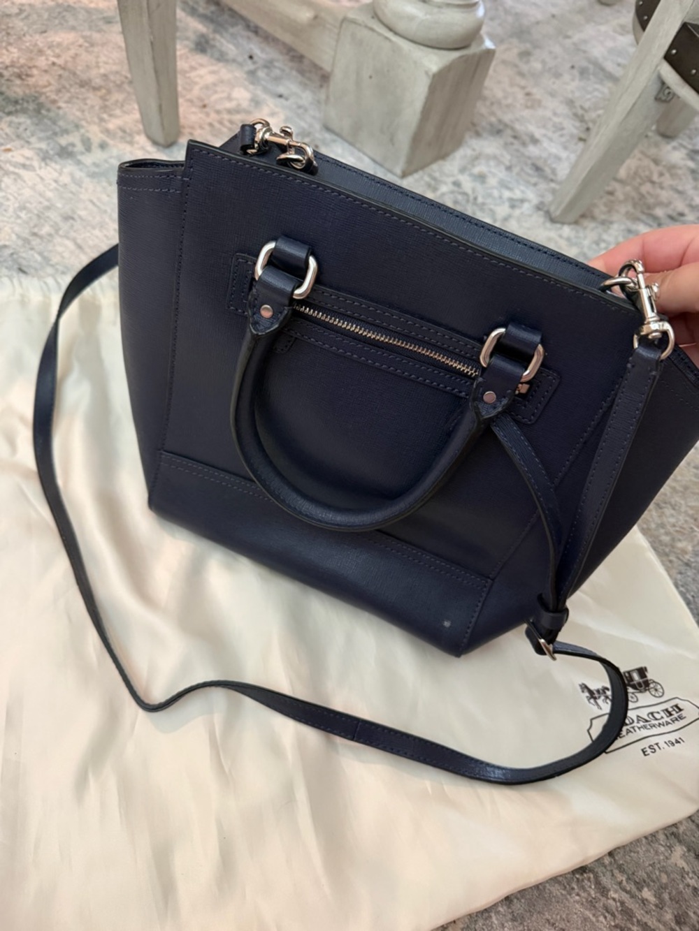 Coach Navy Saffiano Leather Mini Tanner Tote - Picture 9 of 10